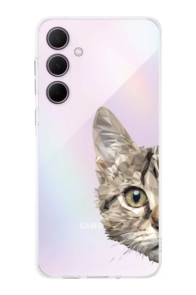 PrintiFy  Samsung Galaxy A56 ile Uyumlu Kamera Korumalı Catface Tasarımlı Şeffaf  Silikon Kılıf ürün görseli 1
