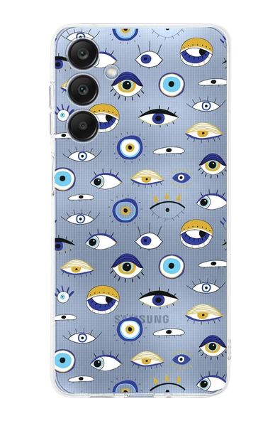 PrintiFy  Galaxy A26 ile Uyumlu Nazar Boncuğu 2 Baskılı Kamera Korumalı Şeffaf Silikon Kılıf ürün görseli 1