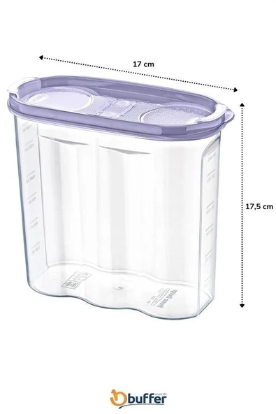 2 Kapaklı Ölçekli Erzak Kuru Gıda Saklama Kutusu Kabı - 1,7 Litre - SA935 - 8