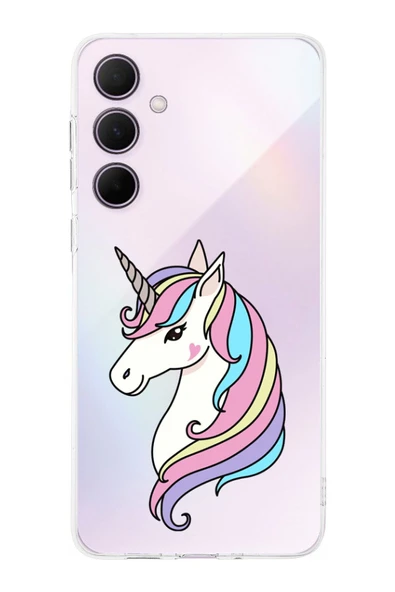 PrintiFy  Samsung Galaxy A36 ile Uyumlu Kamera Korumalı Unicorn Tasarımlı Şeffaf Silikon Kılıf ürün görseli 1