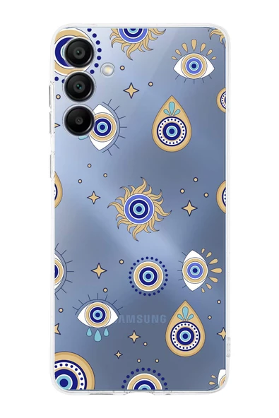 PrintiFy  Galaxy  A16 ile Uyumlu Nazar Boncuğu 5  Kamera Korumalı Şeffaf Silikon Kılıf