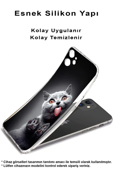 PrintiFy  Honor 20 Lite ile Uyumlu Kedi 2 Kamera Korumalı Şeffaf Kılıf - 3