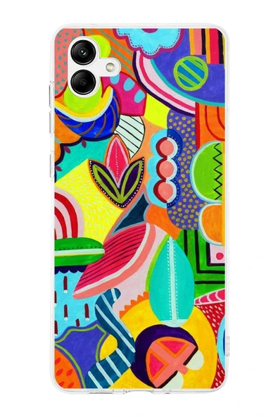 PrintiFy  Galaxy  A16 ile Uyumlu 1mm Slim Fit Retro Colors 6 Baskılı Şeffaf  Kılıf