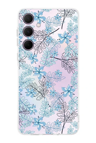 PrintiFy  Samsung Galaxy A36 ile Uyumlu Kamera Korumalı Floral Mavi Tasarımlı Şeffaf Silikon Kılıf ürün görseli 1