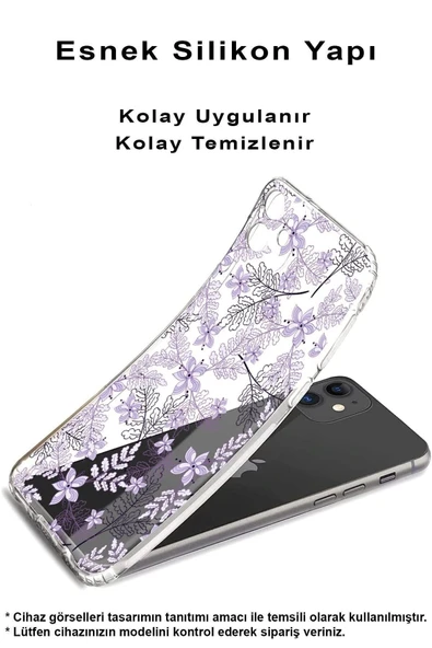 PrintiFy  Galaxy A16 Uyumlu Kamera Korumalı Floral Lila Tasarımlı Şeffaf Silikon Kılıf - Resim 2