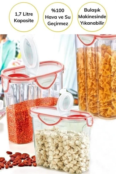 Kilitli Kapaklı Contalı Hava,Su Sıvı Geçirmez 1,7 Litre Erzak Saklama Kabı-SA585 - 7