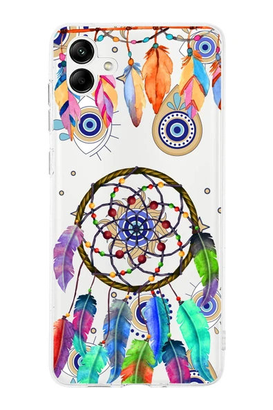PrintiFy  Samsung Galaxy  A16 ile Uyumlu 1mm Slim Fit Nazar Boncuğu 5 Baskılı Şeffaf  Kılıf