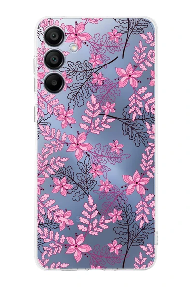 PrintiFy Samsung Galaxy A16 Uyumlu Kamera Korumalı Floral Pembe Tasarımlı Şeffaf Silikon Kılıf ürün görseli 1