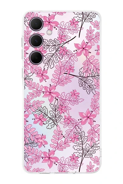 PrintiFy  Galaxy A56 ile Uyumlu Kamera Korumalı Floral Pembe Tasarımlı Şeffaf Silikon Kılıf ürün görseli 1