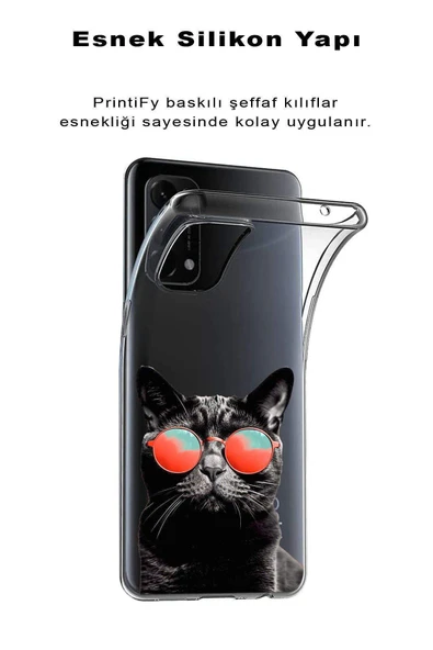 PrintiFy  Samsung Galaxy A36 ile Uyumlu 1mm Slim Fit Kedi 3 050d Baskılı Şeffaf  Kılıf - Resim 2