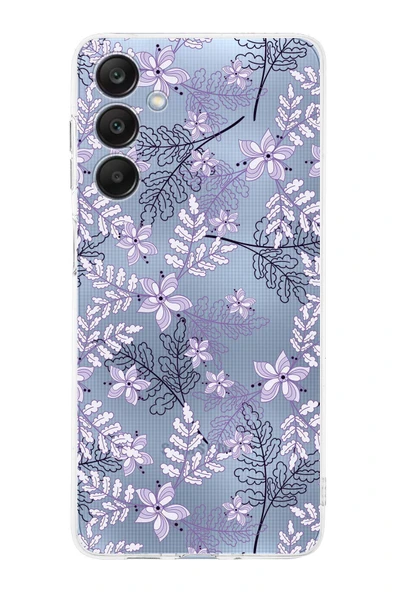 PrintiFy  Samsung Galaxy A26 ile Uyumlu Kamera Korumalı Floral Lila Tasarımlı Şeffaf Silikon Kılıf ürün görseli 1