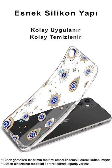 PrintiFy  Samsung Galaxy A26 İle Uyumlu Nazar Boncuğu 5kamera Korumalı Şeffaf Silikon Kılıf - Resim 3