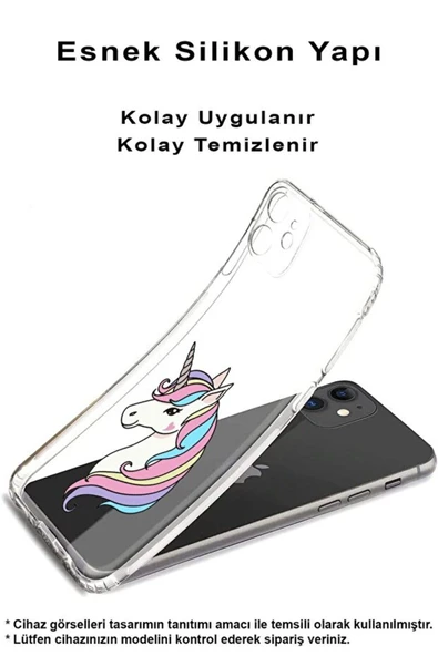 PrintiFy  Samsung Galaxy A26 ile Uyumlu Kamera Korumalı Unicorn Tasarımlı Şeffaf Silikon Kılıf - Resim 2