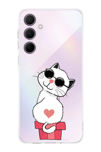 PrintiFy  Samsung Galaxy A36 ile Uyumlu Kamera Korumalı Coolcat Tasarımlı Şeffaf  Silikon Kılıf ürün görseli 1