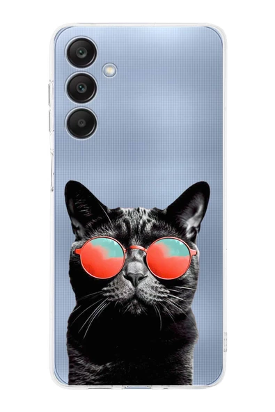 PrintiFy  Galaxy A26 ile Uyumlu Kedi 3 Kamera Korumalı Şeffaf Kılıf