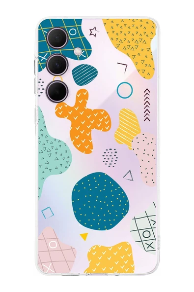 PrintiFy  Galaxy A36 ile Uyumlu Kamera Korumalı Geometrik Şekiller Tasarımlı Şeffaf Kılıf ürün görseli 1