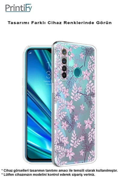 PrintiFy  Samsung Galaxy A56 ile Uyumlu Kamera Korumalı Floral Pudra Tasarımlı Şeffaf Silikon Kılıf - Resim 4