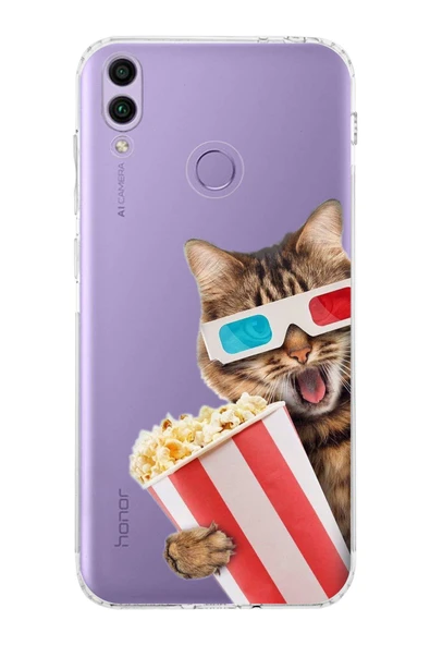 PrintiFy  Honor 8C ile Uyumlu Kedi 1 Kamera Korumalı Şeffaf Kılıf ürün görseli 1