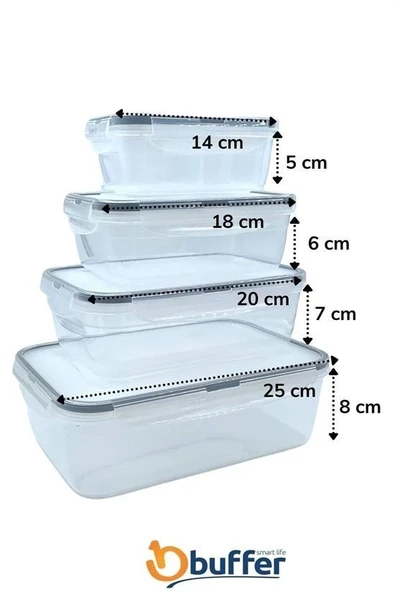 4lü İç İçe Sızdırmaz Contalı Kilitli Kapaklı Plastik Erzak Saklama Kapları LC315 - 12