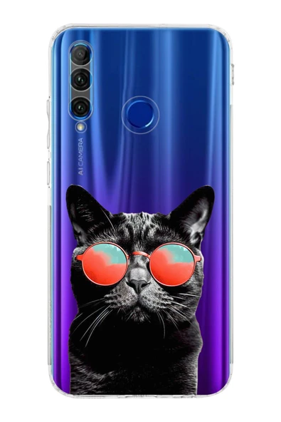 PrintiFy  Honor 20 Lite ile Uyumlu Kedi 3 Kamera Korumalı Şeffaf Kılıf ürün görseli 1