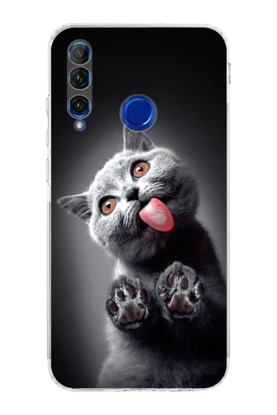 PrintiFy  Honor 20 Lite ile Uyumlu Kedi 2 Kamera Korumalı Şeffaf Kılıf