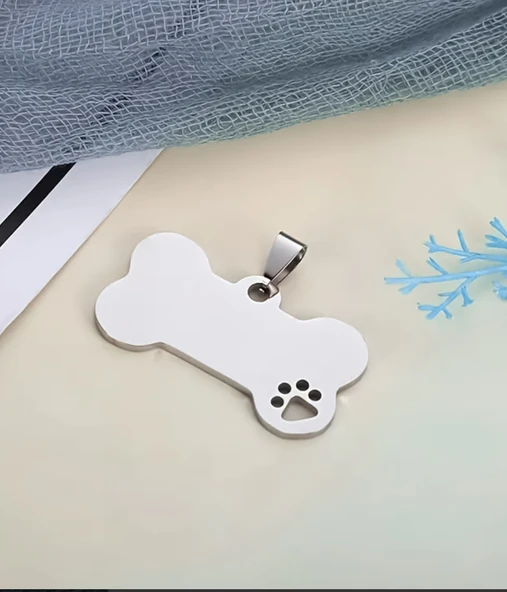 Kişiye Özel Kemik Model Patili Çelik Kedi Köpek Künyesi - 3