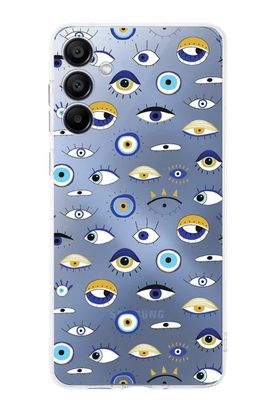 PrintiFy  Samsung Galaxy  A16 ile Uyumlu Nazar Boncuğu 2 Baskılı Kamera Korumalı Şeffaf Silikon Kılıf ürün görseli 1