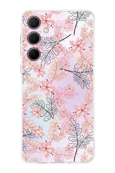 PrintiFy  Samsung Galaxy A36 İle Uyumlu Kamera Korumalı Floral Kırmızı Tasarımlı Şeffaf Kılıf ürün görseli 1