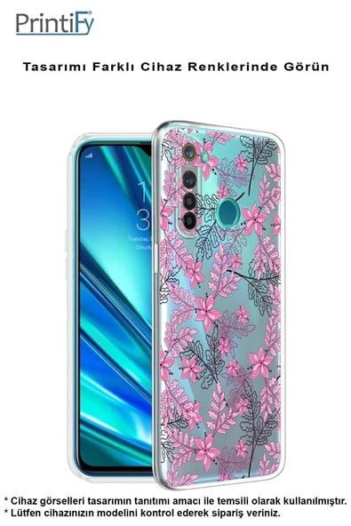 PrintiFy  Galaxy A56 ile Uyumlu Kamera Korumalı Floral Pembe Tasarımlı Şeffaf Silikon Kılıf - Resim 4