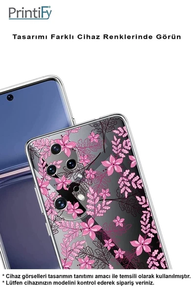 PrintiFy  Samsung Galaxy A36 ile Uyumlu Kamera Korumalı Floral Pembe Tasarımlı Şeffaf Silikon Kılıf - Resim 3