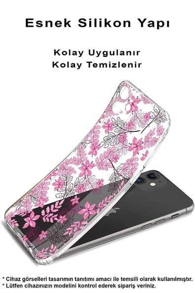 PrintiFy  Galaxy A26 ile Uyumlu Kamera Korumalı Floral Pembe Tasarımlı Şeffaf Silikon Kılıf - Resim 2