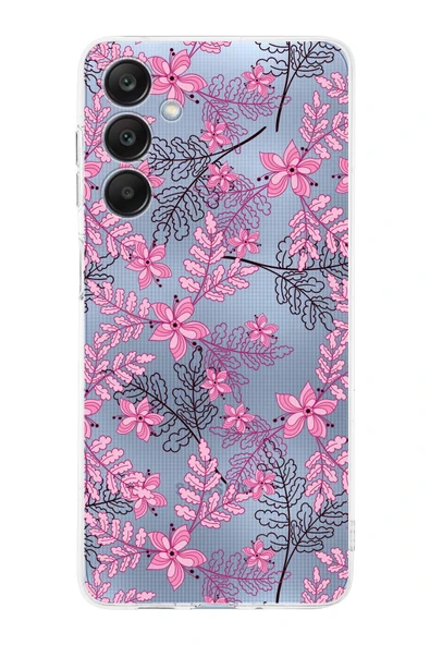 PrintiFy  Galaxy A26 ile Uyumlu Kamera Korumalı Floral Pembe Tasarımlı Şeffaf Silikon Kılıf ürün görseli 1