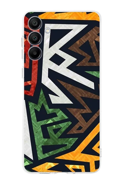 PrintiFy  Samsung Galaxy A16 Uyumlu Kamera Korumalı Soyut Grafiti Tasarımlı Şeffaf Silikon Kılıf