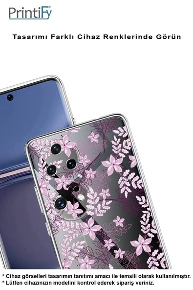 PrintiFy  Samsung Galaxy A56 ile Uyumlu Kamera Korumalı Floral Pudra Tasarımlı Şeffaf Silikon Kılıf - Resim 3