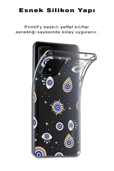 PrintiFy  Galaxy A56 ile Uyumlu 1mm Slim Fit Nazar Boncuğu 5 Baskılı Şeffaf  Kılıf - Resim 2