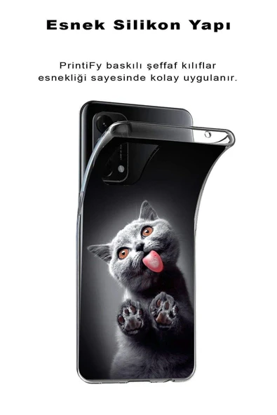 PrintiFy  Galaxy A36 ile Uyumlu 1mm Slim Fit Kedi 2 050c Baskılı Şeffaf  Kılıf - Resim 2