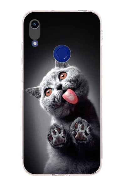 PrintiFy  Honor 8A ile Uyumlu Kedi 2 Kamera Korumalı Şeffaf Kılıf