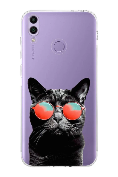 PrintiFy  Honor 8C ile Uyumlu Kedi 3 Kamera Korumalı Şeffaf Kılıf ürün görseli 1