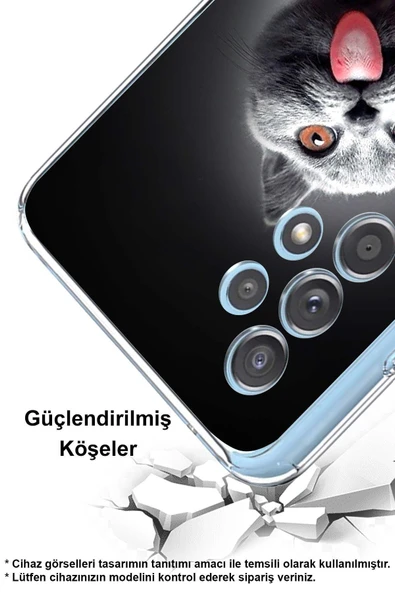 PrintiFy  Honor 8A ile Uyumlu Kedi 2 Kamera Korumalı Şeffaf Kılıf - 2