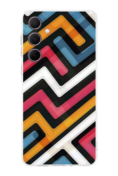 PrintiFy  Galaxy A36 ile Uyumlu Kamera Korumalı Labirent Grafiti Tasarımlı Şeffaf Kılıf