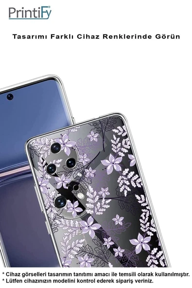 PrintiFy  Galaxy A16 Uyumlu Kamera Korumalı Floral Lila Tasarımlı Şeffaf Silikon Kılıf - Resim 3