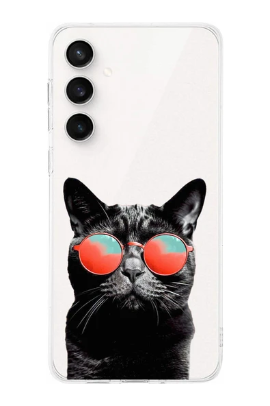 PrintiFy  Galaxy S24 Fe ile Uyumlu Kedi 3 Kamera Korumalı Şeffaf Kılıf ürün görseli 1