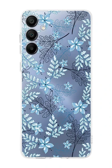 PrintiFy  Samsung Galaxy A16 Uyumlu Kamera Korumalı Floral Mavi Tasarımlı Şeffaf Silikon Kılıf ürün görseli 1