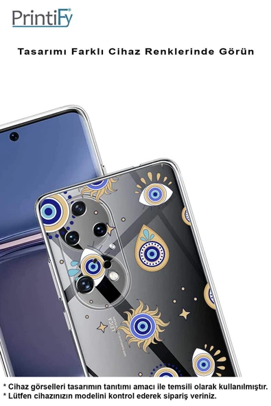 PrintiFy  Galaxy S24 Fe ile Uyumlu Nazar Boncuğu 5  Kamera Korumalı Şeffaf Silikon Kılıf - 4