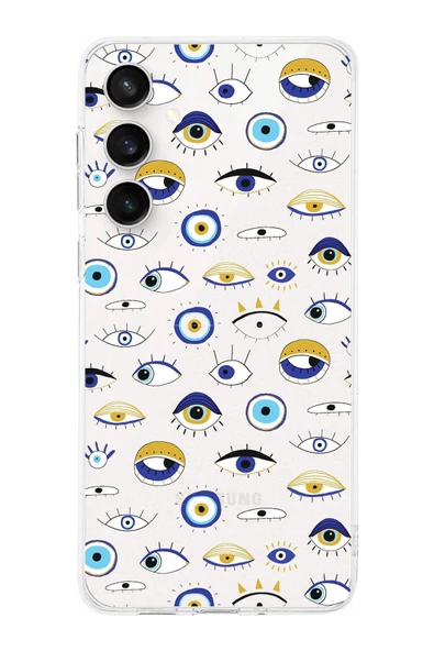 PrintiFy  Galaxy S24 Fe ile Uyumlu Nazar Boncuğu 2  Kamera Korumalı Şeffaf Silikon Kılıf ürün görseli 1