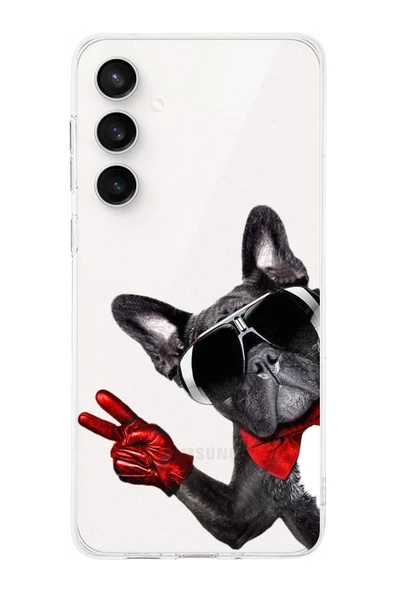 PrintiFy  Galaxy S24 Fe ile Uyumlu Köpek 2 Kamera Korumalı Şeffaf Kılıf