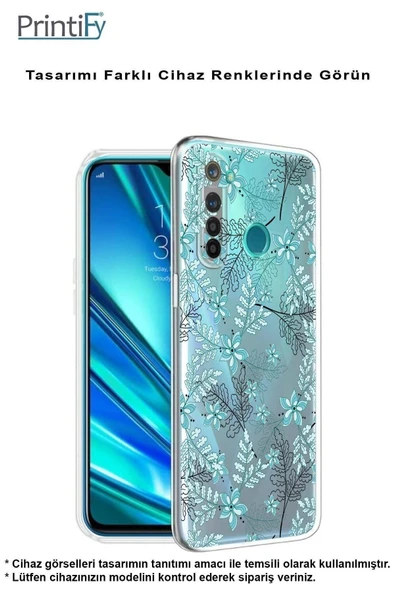 PrintiFy  S24 FE ile Uyumlu Kamera Korumalı Floral Su Yeşili Tasarımlı Şeffaf Silikon Kılıf - Resim 4