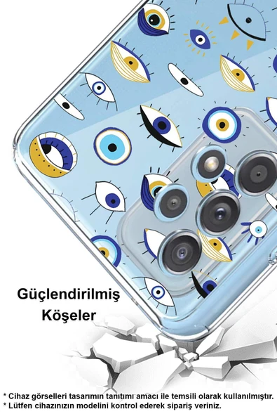 PrintiFy  Galaxy S24 Fe ile Uyumlu Nazar Boncuğu 2  Kamera Korumalı Şeffaf Silikon Kılıf - Resim 2