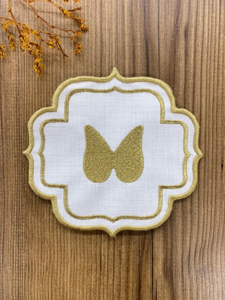 Linen Keten Gold Angel 6'lı Kokteyl Peçetesi Sırma Nakış İşlemeli Kahve Yanı Sunumluk Peçete - 5