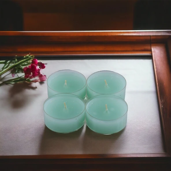 Tealight Kapsül Mum 4x43 Gr Dekoratif Mumu Kandil Hediyelik Fitilli Mumluk Şamdan Mavi Renk Kokulu - 2